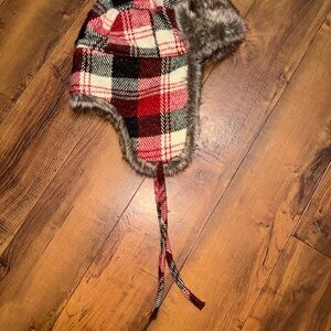 Red & Black Plaid Trapper Hat w/ Faux Fur Lining — Y2K Alt Winter L/XL Unisex